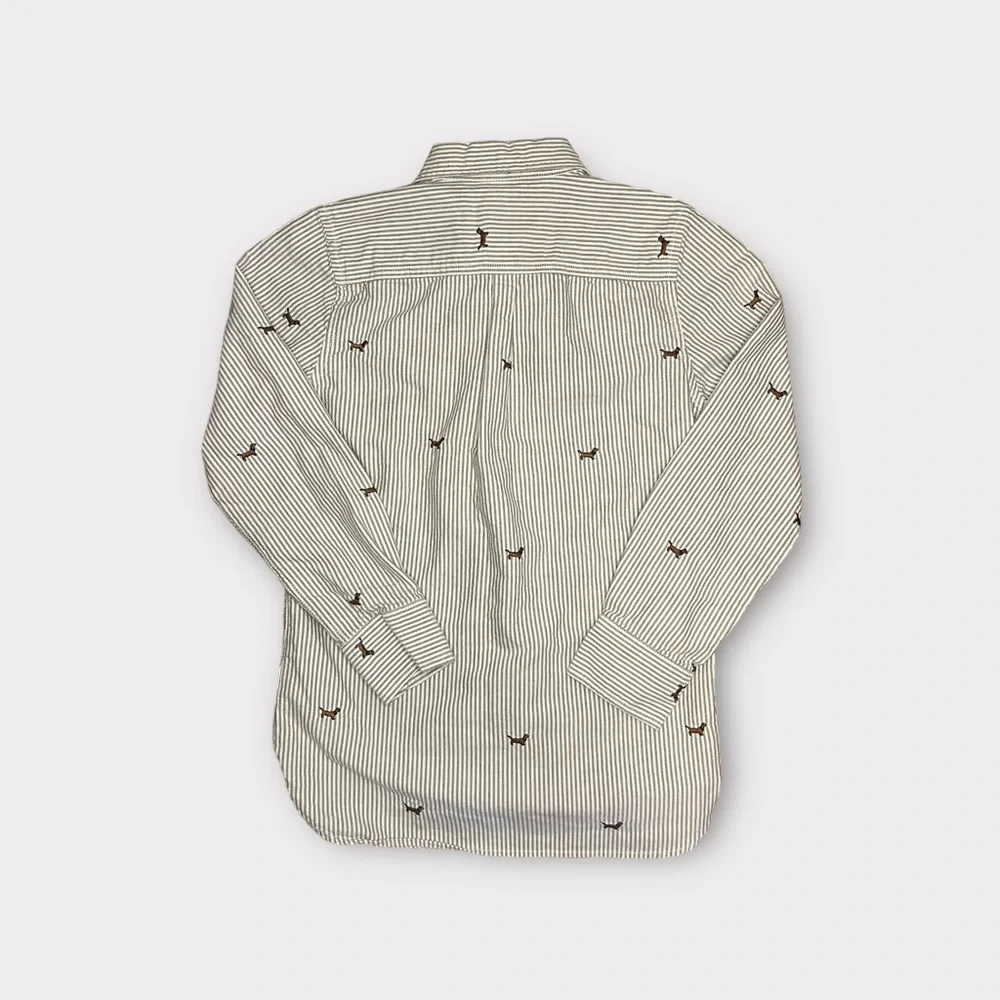 Mini Boden Pinstripe Dachshund Dog Applique Button Down Top